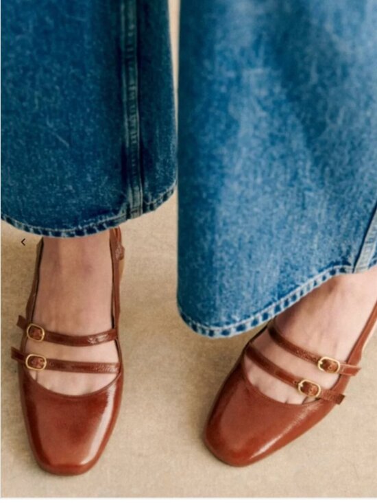 Sezane Shoes - Sézane Paula Babies Sling-Back Heels Patent Camel, Size 39 / US 8 - As is Flaw